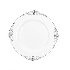 10 WHITE SILVER 8″ Round Plastic Salad Dinner PLATES Embossed Baroque Rim Party