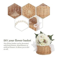 Wicker Rattan Flower Girl Basket with Pearl Handle, 6.5 * 7.8in Cute Wicker B…