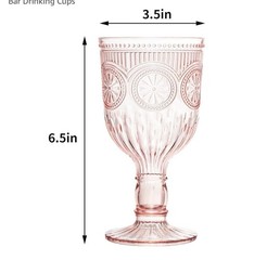 Pink Pack 48 Plastic Reusable Wine Glasses 12 ounces, Vintage Embossed Goblets