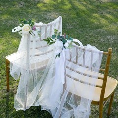 FQQWEE 6Pcs Wedding Aisle Chair Decorations White Rose Floral Wedding Chair B…