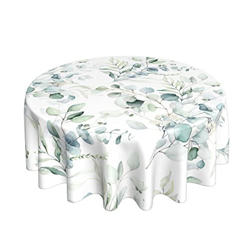 Spring Leaf Floral Sage Green Tablecloth Round 60 Inch 60″Round Sage Green Leaf