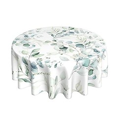 Spring Leaf Floral Sage Green Tablecloth Round 60 Inch 60″Round Sage Green Leaf