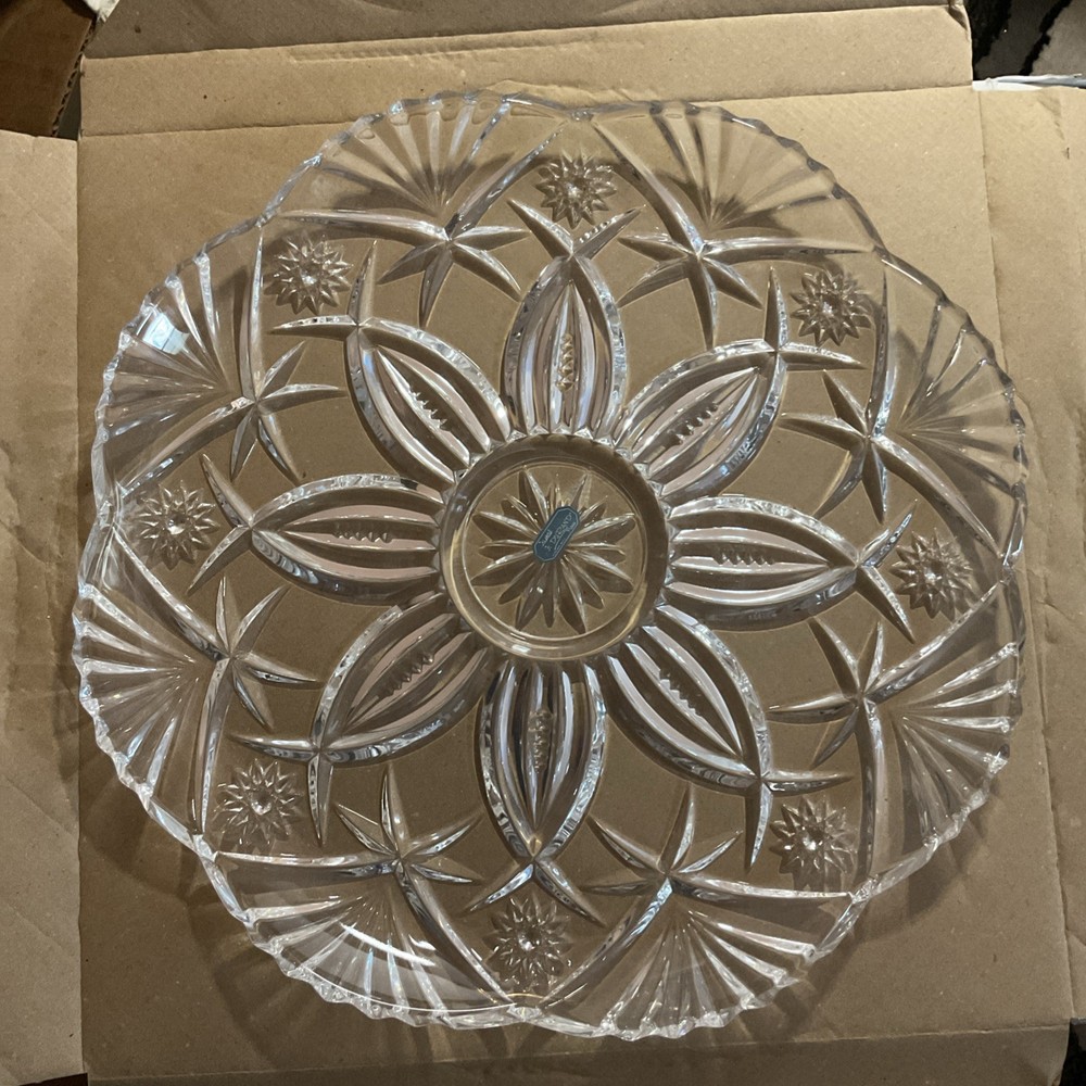 Cristal D’ Arques Durand Crystal Cake Plate 13in Scalloped Vincennes France