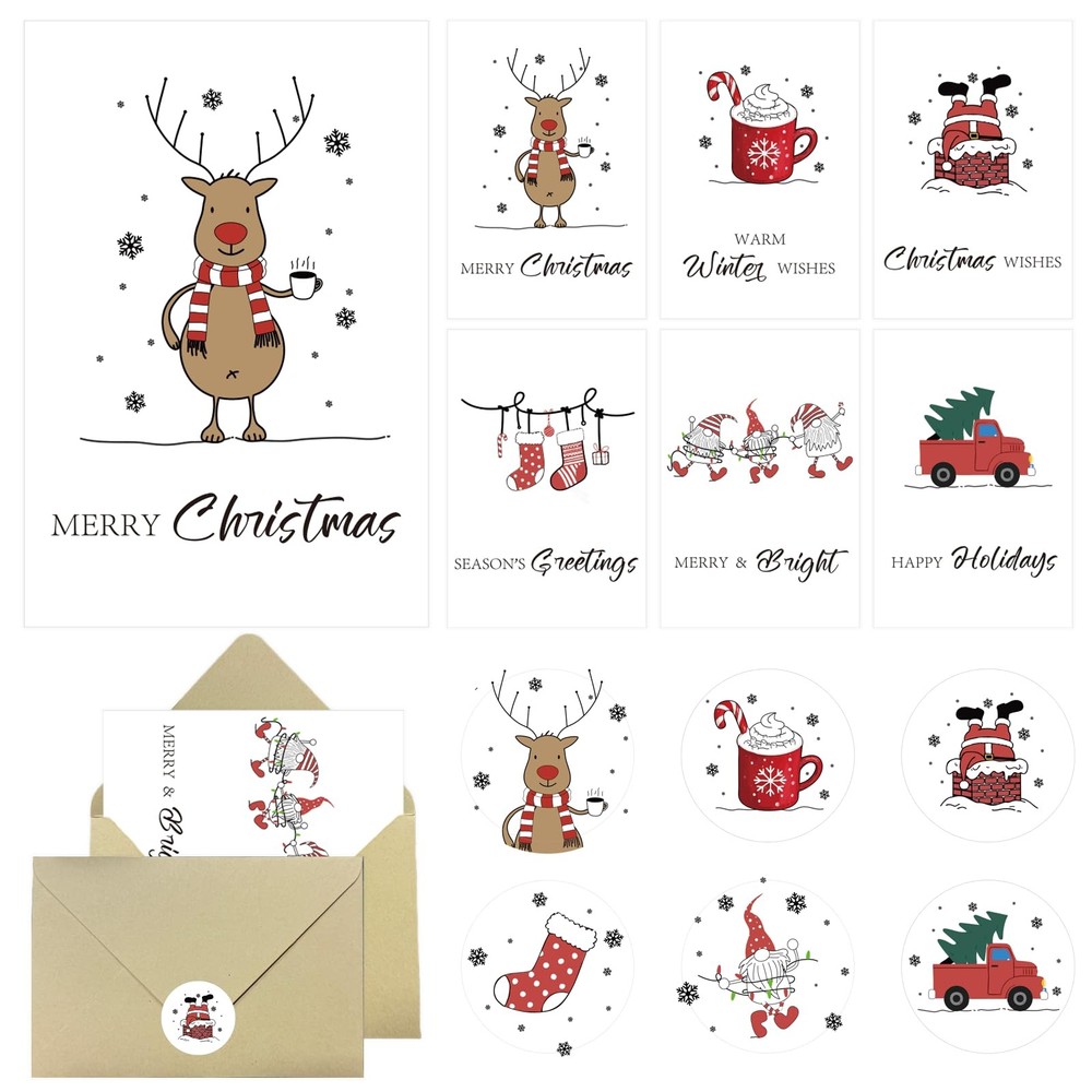 SerpizePaty 12 Sets Christmas Cards with 5.9 inches x 7.48 inches, colorful