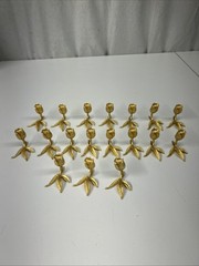 VTG Texte turned Gold Tone Metal Tulip Name Place Card Holders Set Of 18
