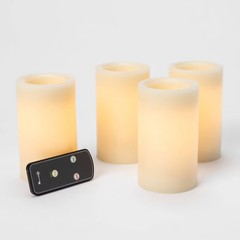 4pk Threshold 5″ x 3″ LED Flameless Black Wick Pillar Candle White