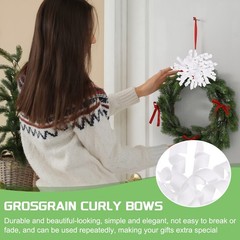 6 Pcs 4 Inch Grosgrain Curly Bows for Gift Wrapping Self-Adhesive Ribbon White
