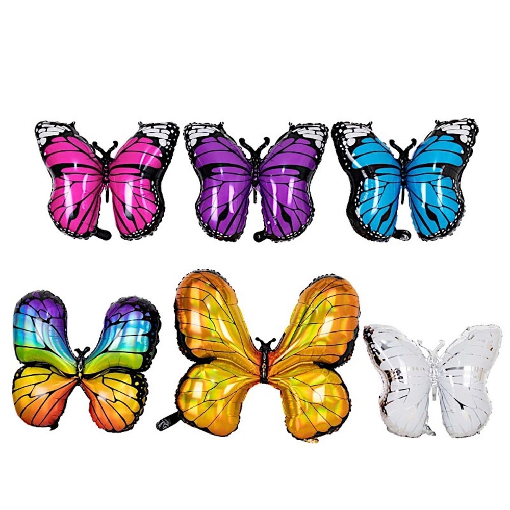 6 Assorted Butterfly Mylar Foil Balloons Wedding Party Events Supplies