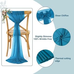 MDS Pack of 50 Chiffon Chair Sashes Bows for Wedding Events 50 pcs Dark Teal
