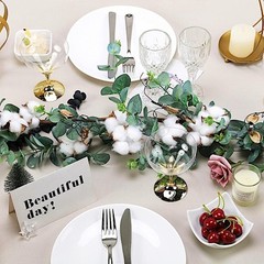 5 ft long Green White Artificial Cotton Balls with Eucalyptus Foliage Garlands