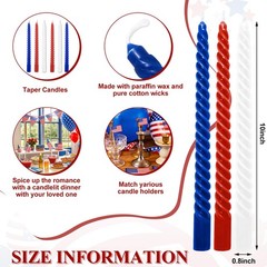 12 Pcs Patriotic Spiral Taper Candles Red Blue White Dripless Twisted Unscented