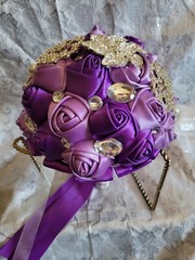 Jewled Light And Dark Purple Wedding Boquet Lots Of Detail.