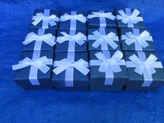 48 Blue Quality Satin Lined Gift Jewelry Boxes With White Ribbons 2″x2″x1 1/2″