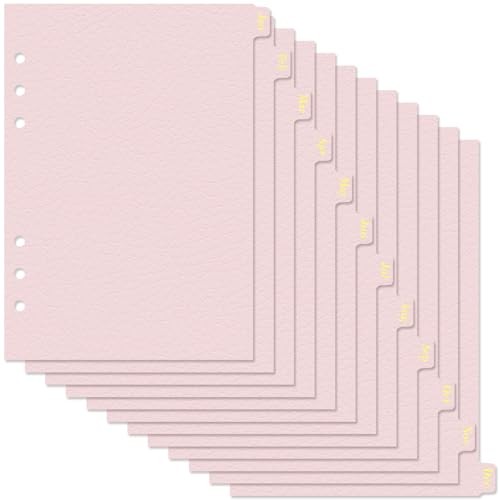 Leather Textured A5 6-Ring Binder Dividers with 12 1 Set – 12 Monthly Tabs