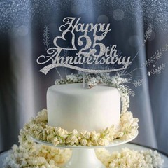 Luxurious Silver Glitter 25th Anniversary Cake Topper – Eco-Friendly & Sturdy