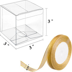 3x3x3 Inches Clear Favor Boxes with Gold Gift Ribbons 30 PCS Transparent Plastic
