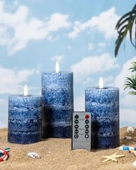 Flameless Candles with Remote and Timer, Real Wax Made LED Gradient Navy Blue