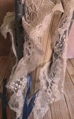 VTG Blue Floral Fabric Lace Photo Album Cottagecore Shabby Chic Slip-In Pages
