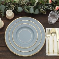 25 DUSTY BLUE 8″ Metallic Round Paper Salad DINNER PLATES Textured Rim Party