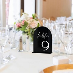 Black Arch Acrylic Table Numbers 1-25, 5×7″ with Stands, Minimalist Style, Bl…