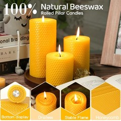 Makalone 6 Pack Natural Beeswax Pillar Candles2.8X6In Handmade Beeswax Rolled