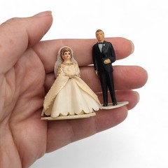 Vtg 50s/60s Mini Celluloid Wedding Bride Groom Cake Topper Made In Hong Kong