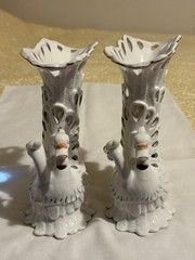 Table Centerpieces White Porcelain Swan Vase Planters Pierced Reticulate Design