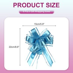 6 Pcs Large Pull Bow Gift Wrapping, 9 Inch Ribbon Organza Lake Blue Bows