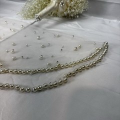 Ivory Pearl Waterfall Bridal Bouquet: Cascading Wedding Bouquet and Pearl Vale