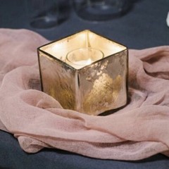 6 NIB Antiqued Silver “Mercury” Glass 3” Square Cube Votive Vase, Wedding, Event