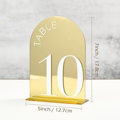 Gold Mirror Arch Wedding Table Numbers 110 Acrylic Signs 5×7 Inch 10 PCS