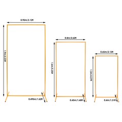 3-Piece Gold Freestanding Backdrop Stands Rectangular Balloon Frame for Wedding