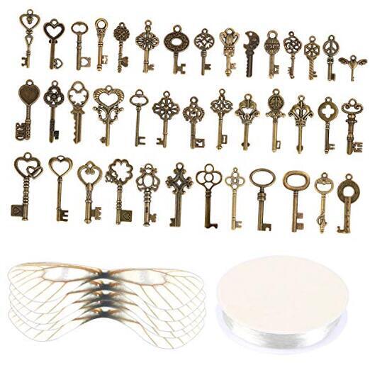 Set of 40 Flying Keys Charms, 40PCS Dragonfly Wings 40 DIY Vintage Skeleton