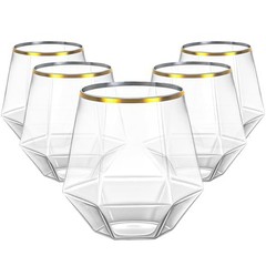 40pcs Plastic Wine Glasses with Gold Rim, 12oz Clear Disposable Wine Cups for