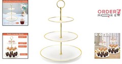 3 Tier Cupcake Stand Plastic Food Grade Round-Gold Edge Dessert Tower for Par…
