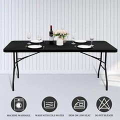 6 Pack Stretch Fabric Table Top Cap Cover, fits 8′ 6 Packs – 30 x 96 Inch Black