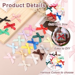 80 Pcs Mini Ribbon Bow 1.8 Inch Mini Fabric Satin Ribbon Light Grey