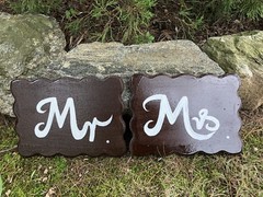 Mr Mrs Wooden Wedding Signs (Set Of Two Signs), Brown White Color