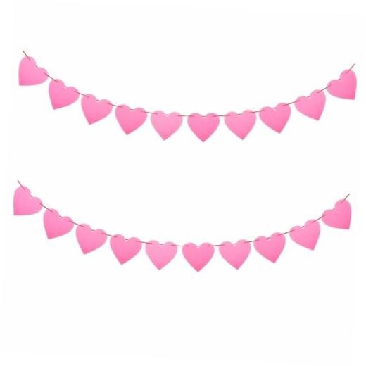 2 Pack Pink Heart Garland Felt Heart Banner Hanging Heart Garland for Romantic