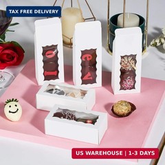 JCXGRVC 24PCS 4.17×2.16×1.37 Inches Elegant White Double Favor Boxes with Clear