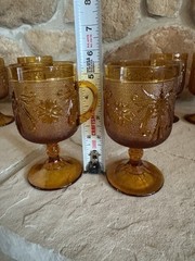 Vintage Glass Set of 8 Goblet MCM Orange Colored Raised Pattern Goblet 5.5″ tall
