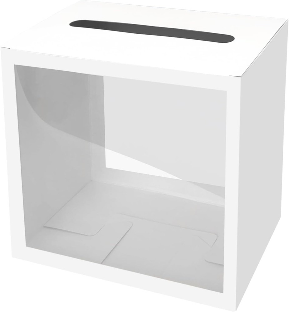 White Gift Card Box with Clear Window, Elegant Holder for Wedding Birthday Party