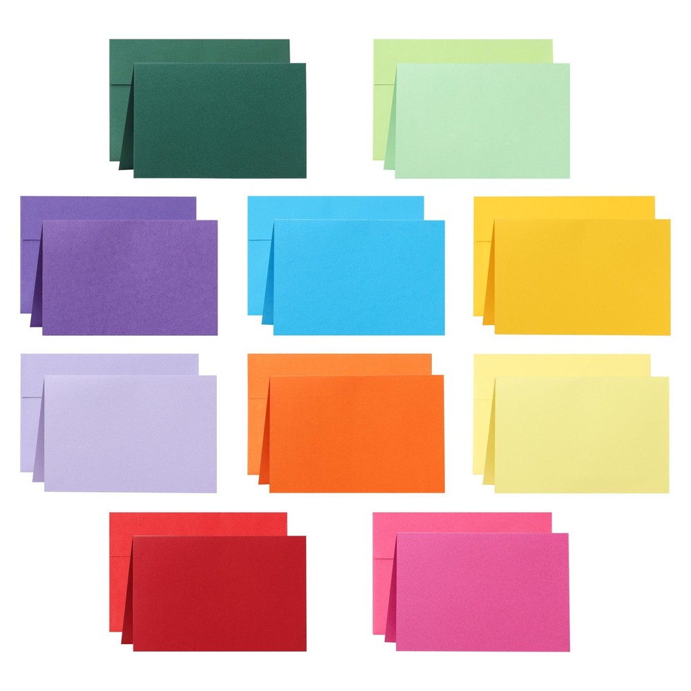 Silunkia 100 Packs 10 Assorted Colors Blank Note Cards and Envelopes 4 x 6 He…