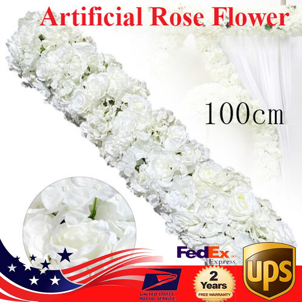 100cm Artificial Rose Flower Row Wedding Wall Floral Arrangement Backdrop Decor