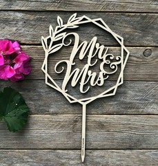 Mr and Mrs Wedding Cake Topper Wooden Wreath Cake Toppers Rustic Boho Style