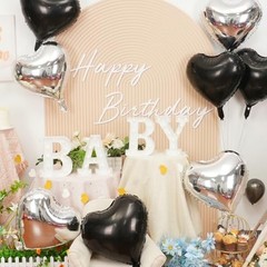 Heart Balloons, 18Inch Silver and Black Heart Foil Balloons, 12PCS Black Silver