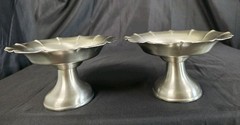 Martha Stewart Satin Pewter Pillar Candle Stands Set of 2 Fluted Pedestal Metal