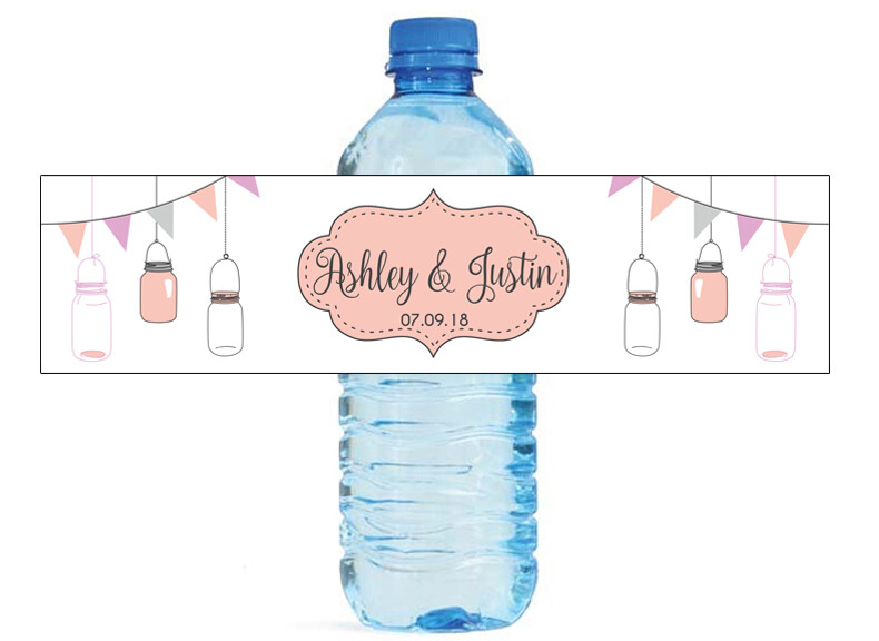 100 Hanging Mason Jars Wedding Water Bottle labels Engagement Party Birthday