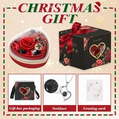 Casaido Preserved Real Rose with I Love You Necklace in Heart Box, Red