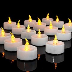 LED Tea Lights, Set of 24 Flameless Flickering Tealight Amber Yellow 24pcs